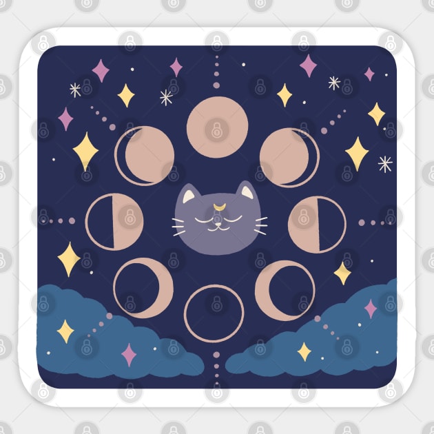 Quirky Moon Phase Cat Sticker by awesomesaucebysandy